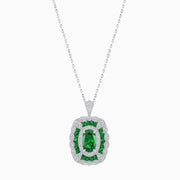 Vintage Inspired Oval French-Cut Gemstone Scalloped Halo Pendant - Shahin Jewelry